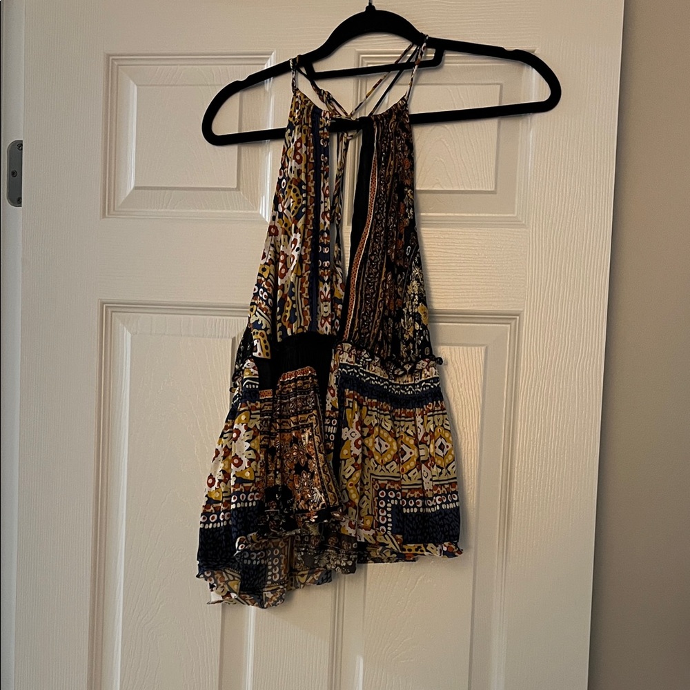 Free People Boho Halter Camisole - Black, Mustard & Brown